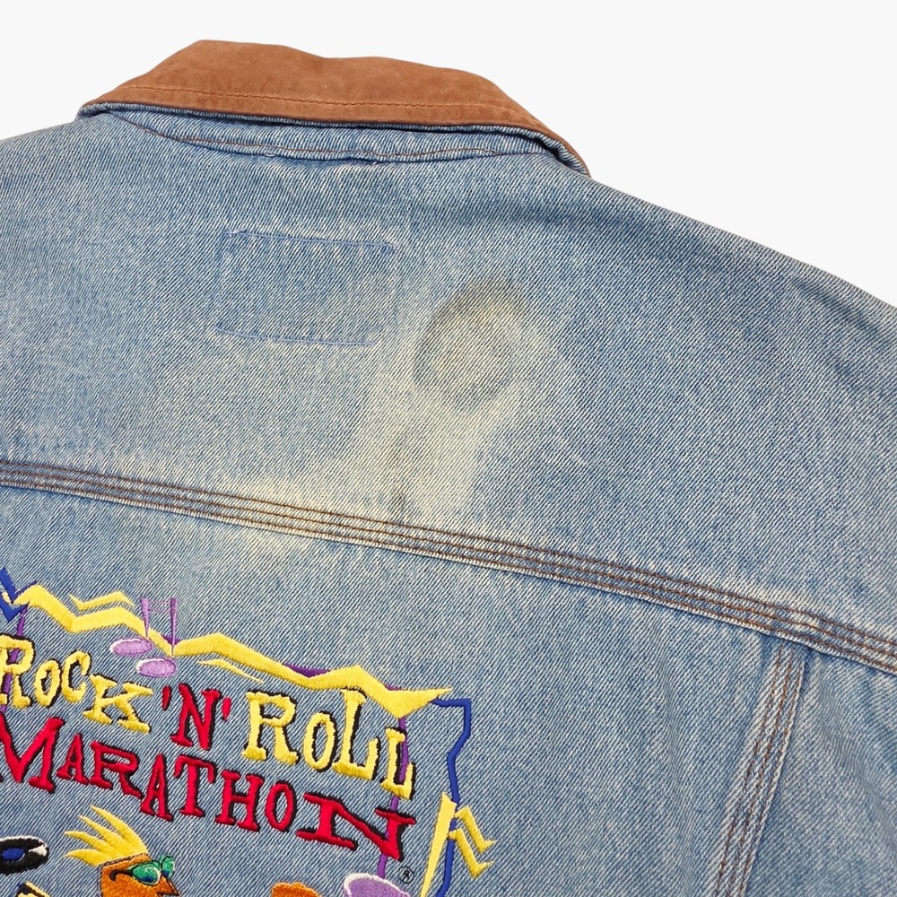 Vintage Woodlake Denim Jacket Rock N Roll Marathon Embroidered Blue Large - Picture 11 of 11